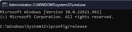 Ipconfig release - dhcp is not enabled for ethernet