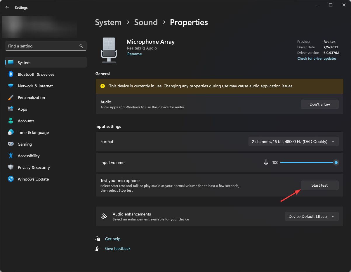 Microphone settings