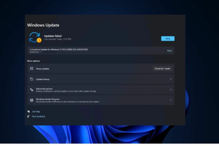 Windows update error 0x800705b9