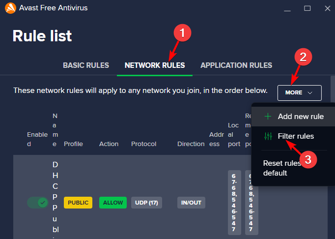  change Network Rules
