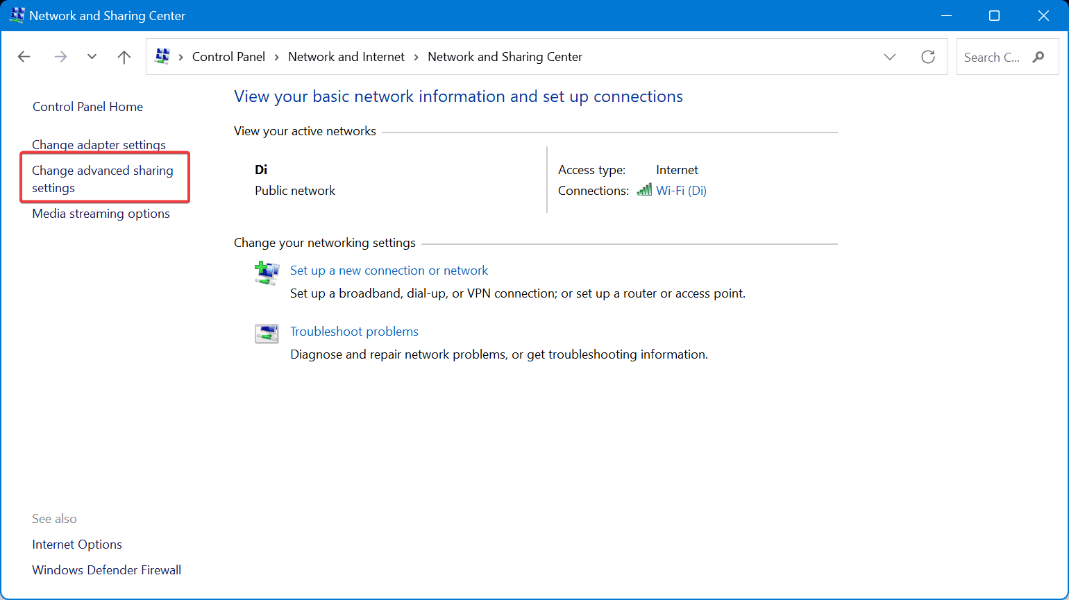 change advanced sharing settings