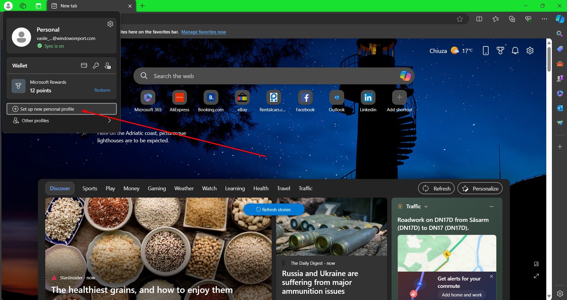 set up a new personal profile edge