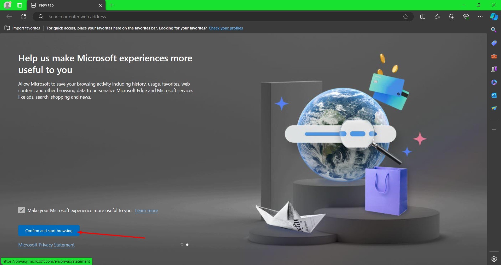 confirm and start browsing microsoft edge
