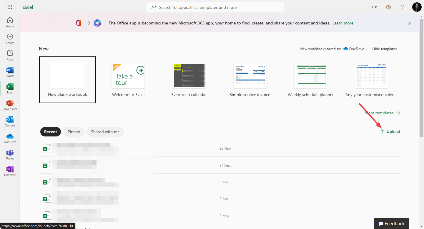 uploading file Microsoft Excel online