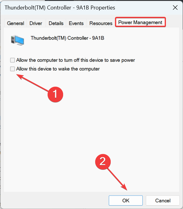 allow this device to wake the computer unchecked