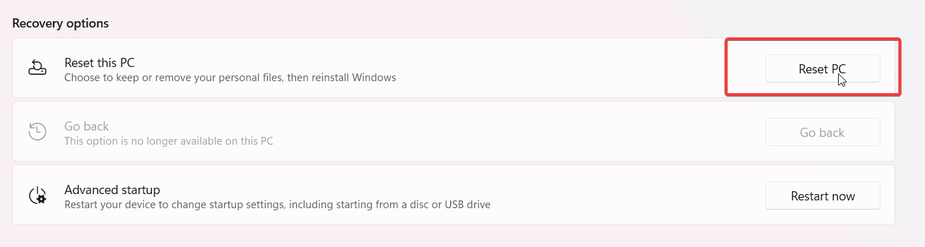 reset this pc