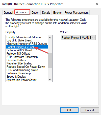 disable priority and VLAN to use WiFi and Ethernet at the same time