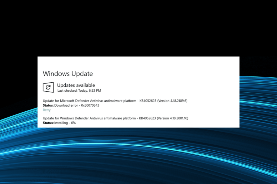 fix windows defender 0x80070643 error