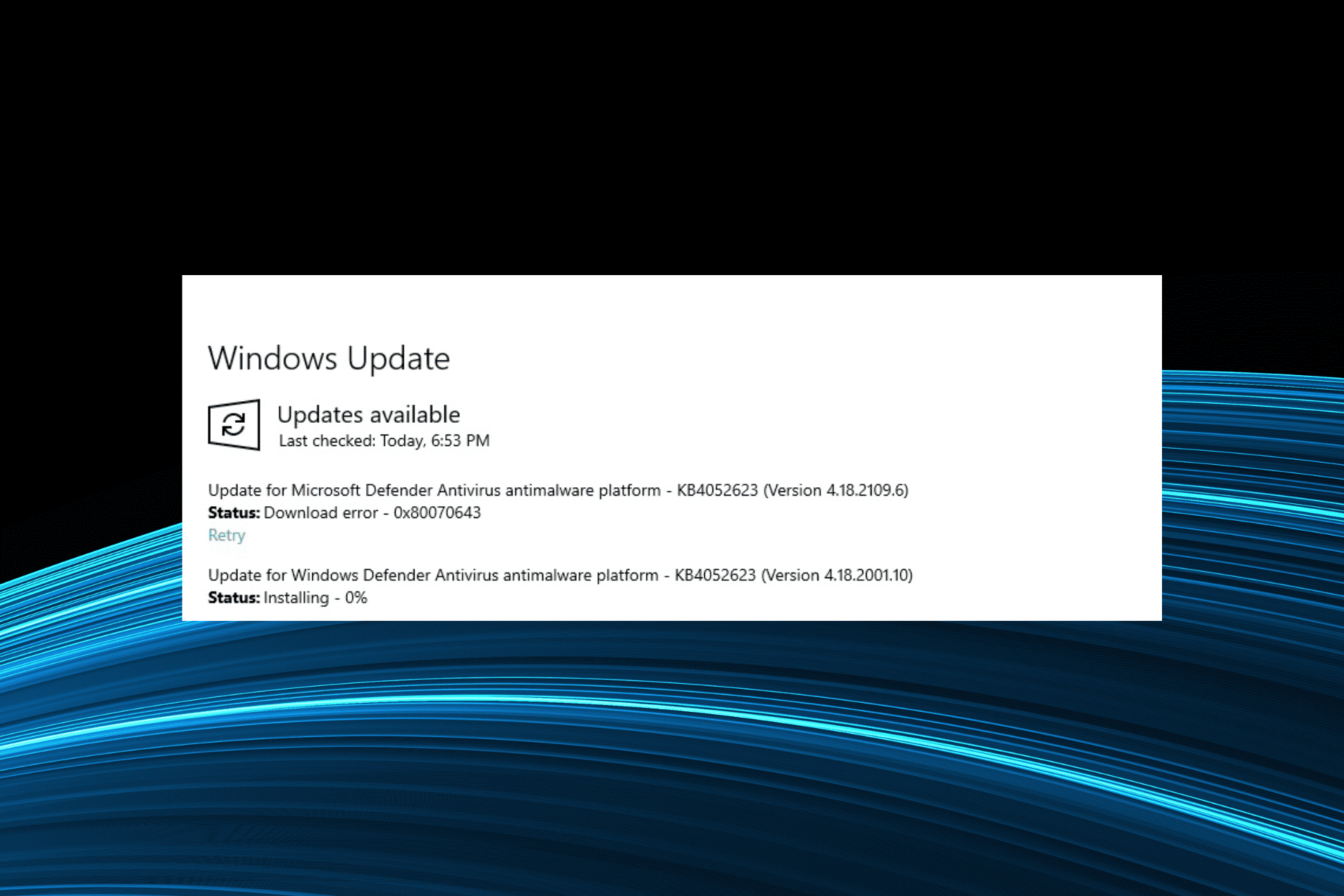 fix windows defender 0x80070643 error