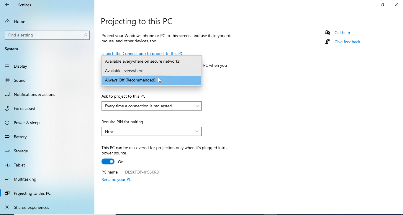 Projecting this PC