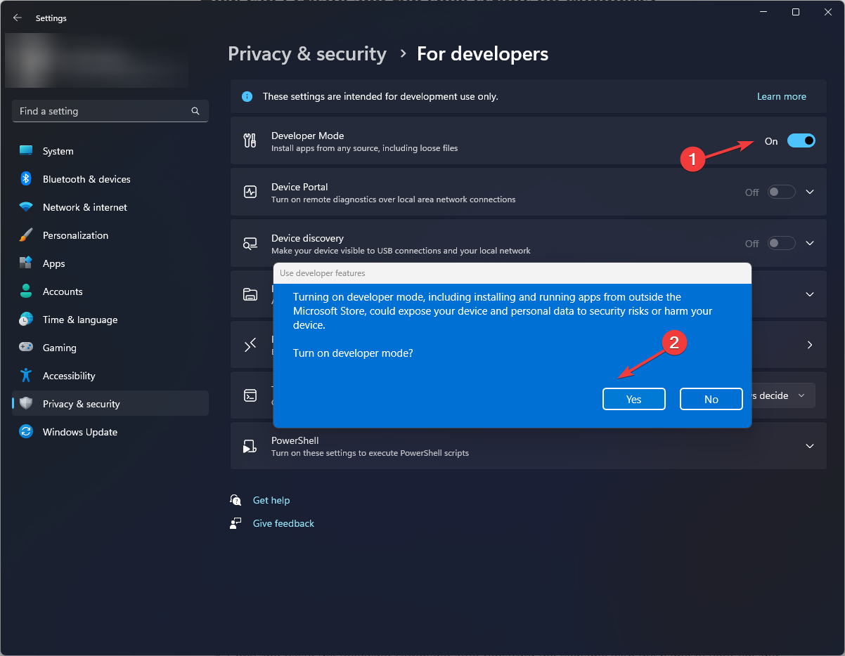 Developer settings