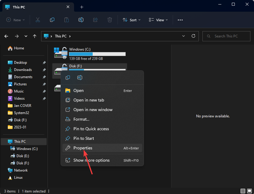Disk Properties -hdd issues after power outage