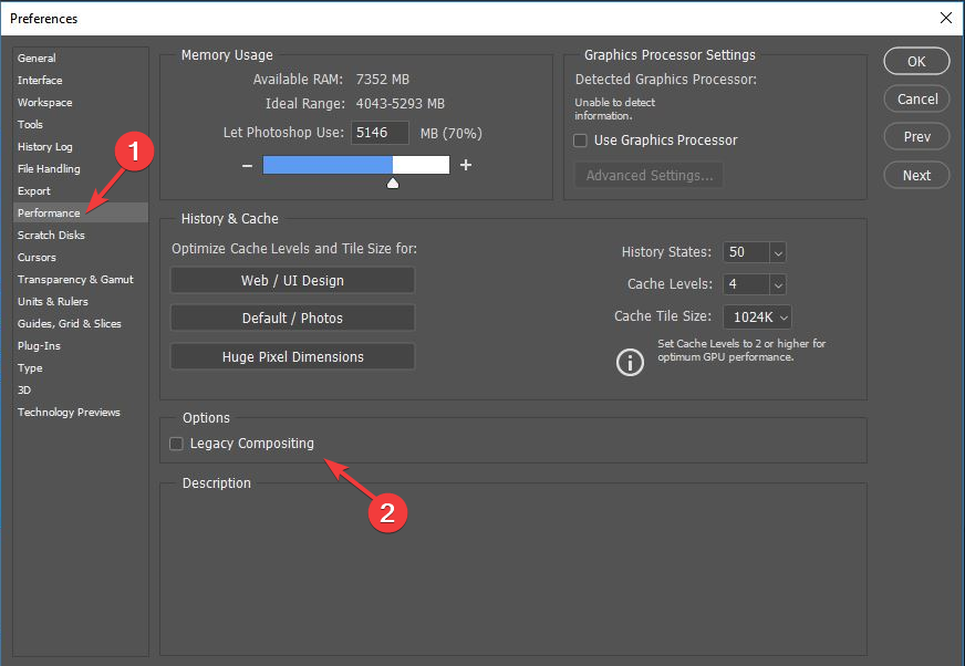 Legacy Composition -photoshop not using gpu