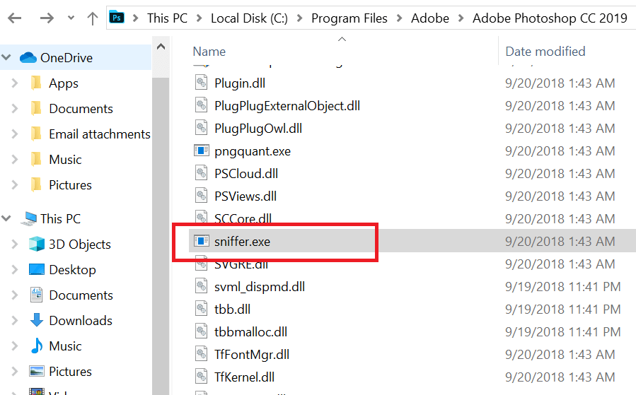 Sniffer-exe - photoshop not using GPU
