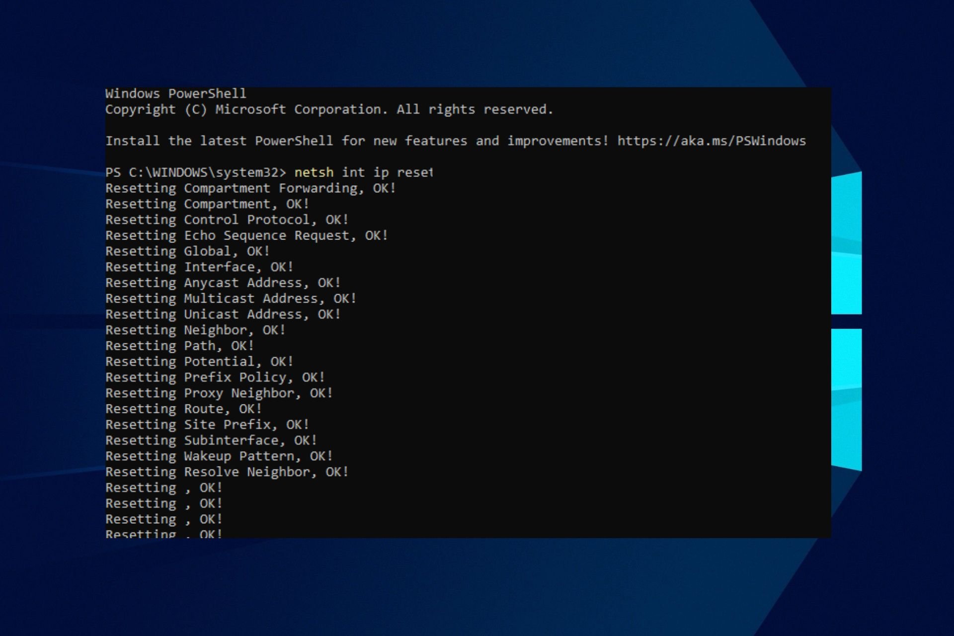 reset tcp/ip stack windows 10