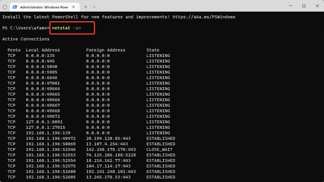 windows netstat listening ports