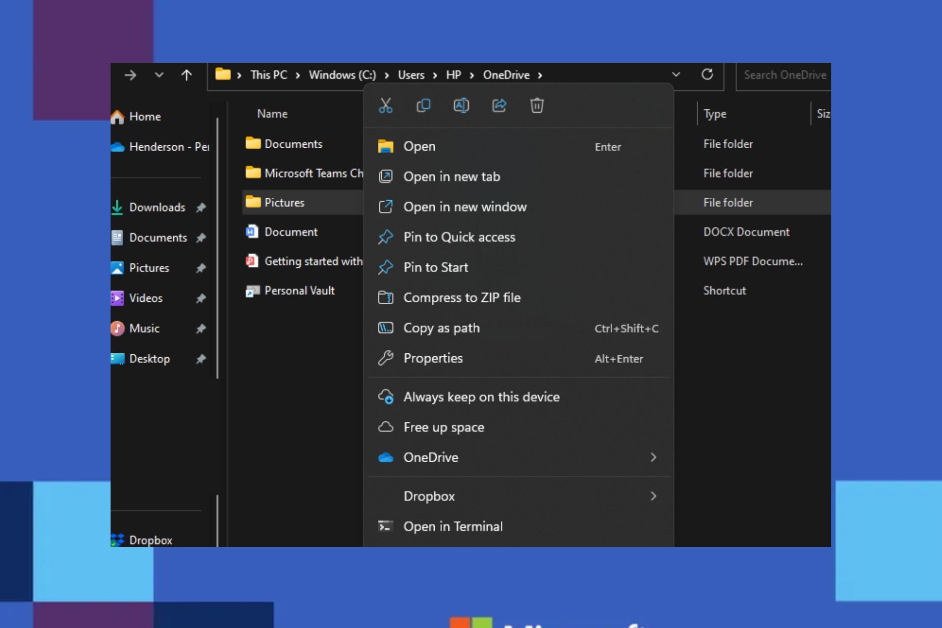 onedrive always keep on this device