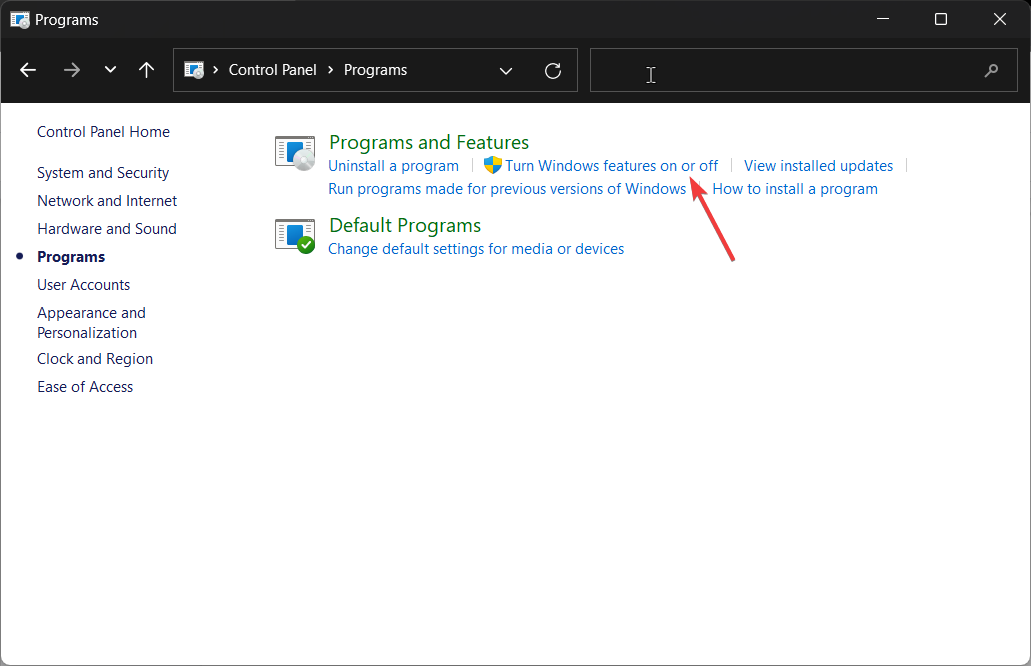 Turn Windows features on or off