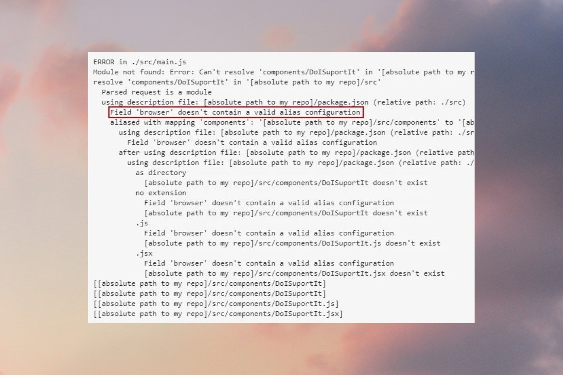 What can I do if the field 'browser' doesn't contain a valid alias configuration