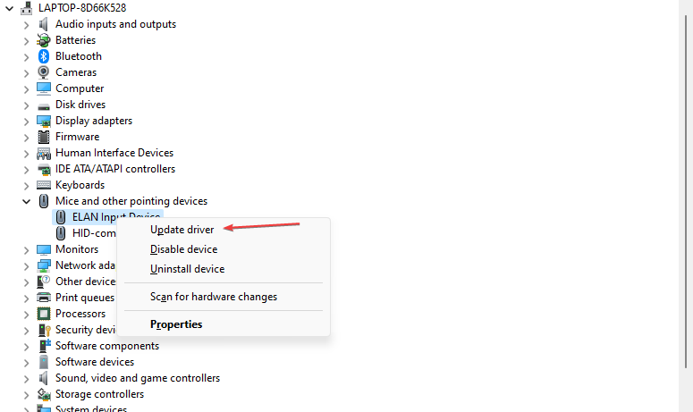 update driver context menu