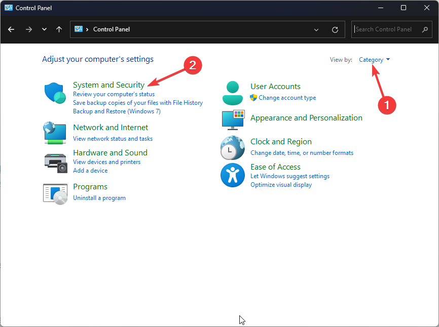 Category and System & Security -file history doesn't recognize this drive