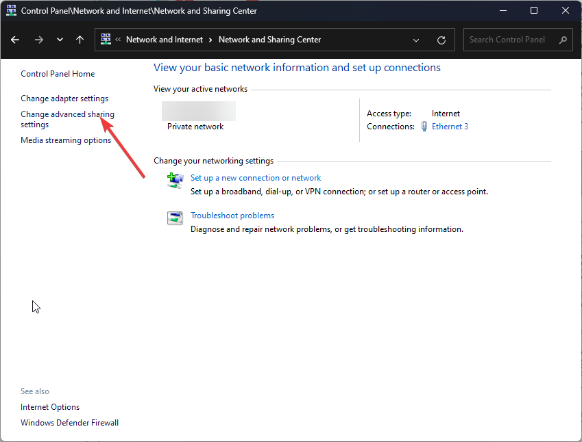 Change advanced Sharing settings