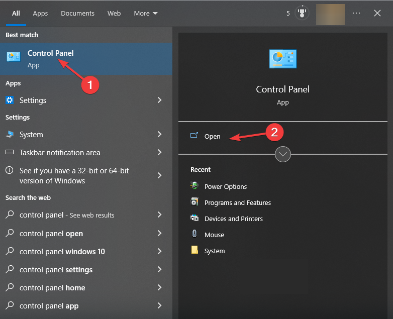 Control Panel Windows 10
