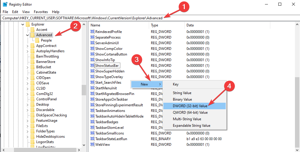 New key 1 -show seconds in system clock windows 10