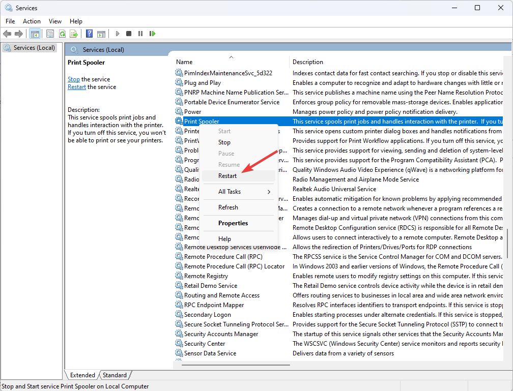 Restart Printer spooler -event id 7031