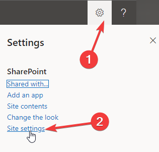 Settings menu