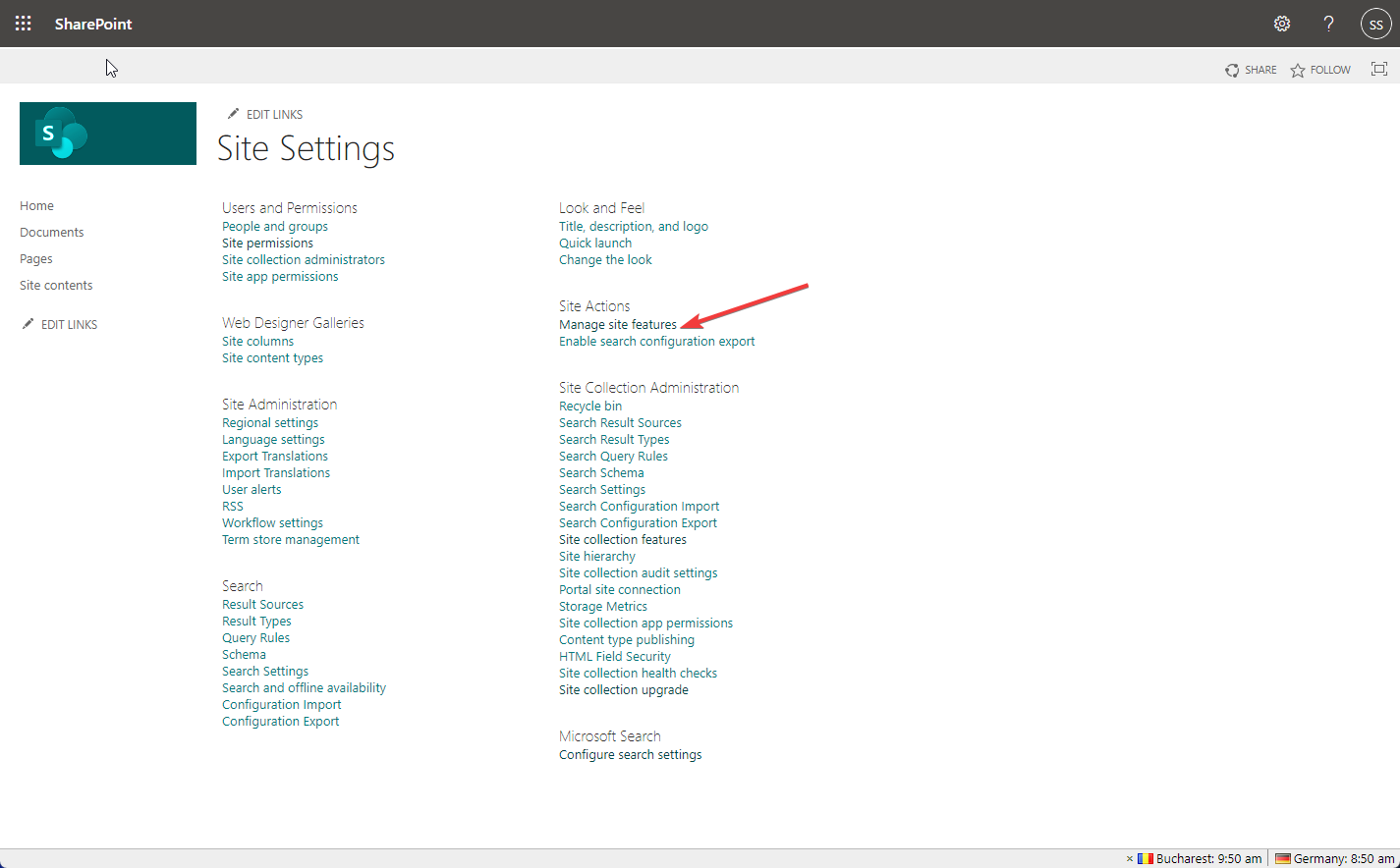 Site features