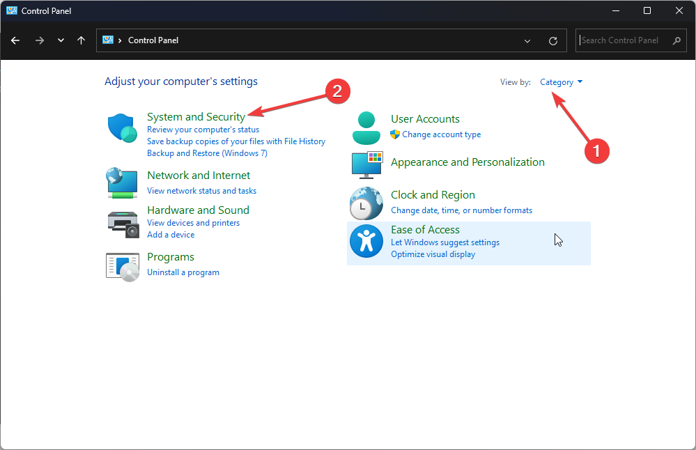 System and security -advanced system settings windows 10