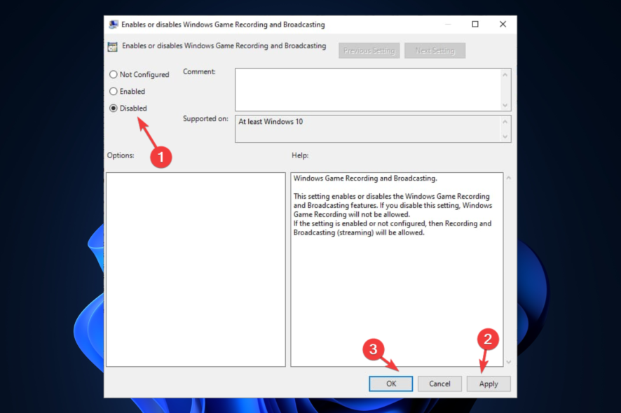 disable Xbox Game bar on Windows 10