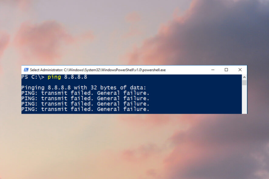 How to fix PING transmit failed general failure