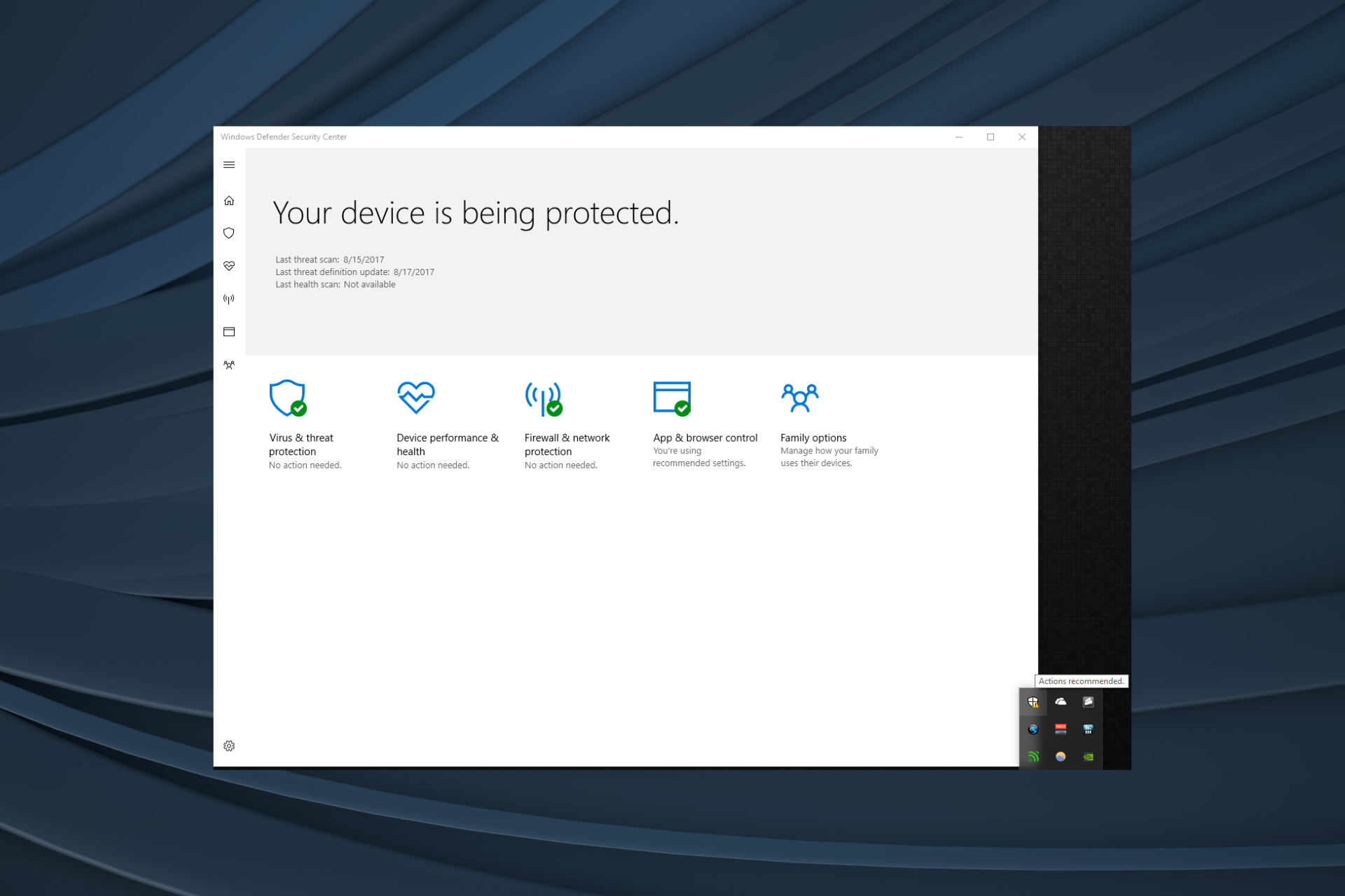 fix windows security actions recommended issue in Windows