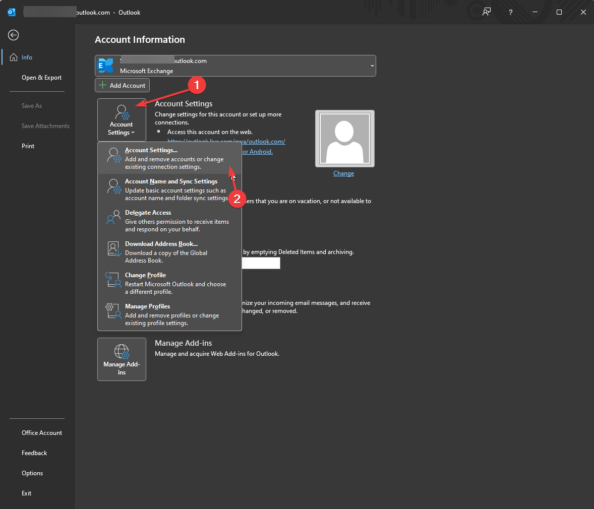 Account Settings 0x80040610