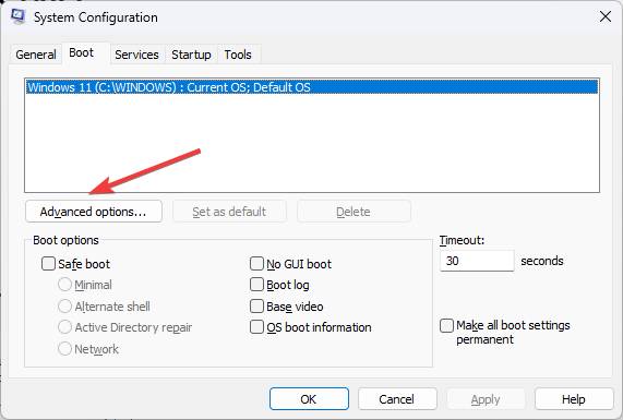 Advanced options Ms config