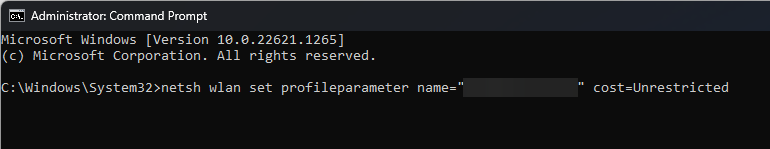 CMD set as metered connection Windows 11