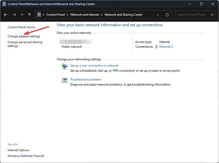Change adapter settings