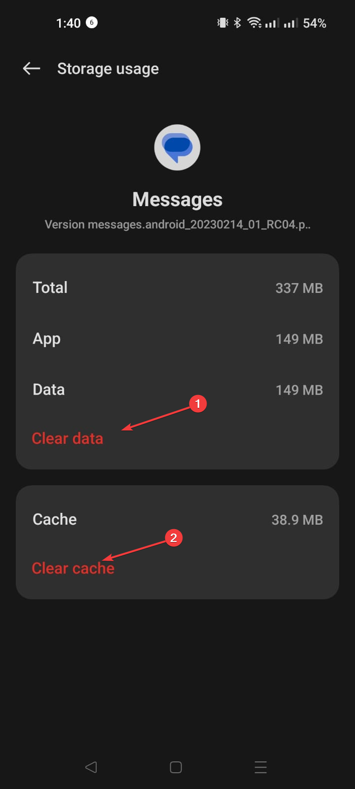 Clear data and cache