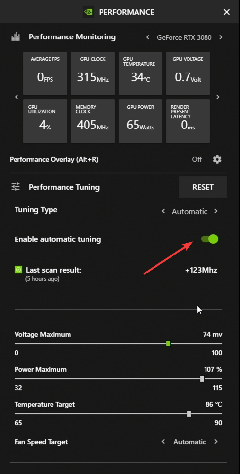 Enable automatic tuning Nvidia