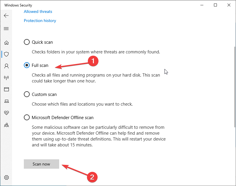 Full scan scan now Windows 10 0x80070006