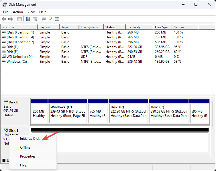 Iniitalize DIsk ssd not showing up