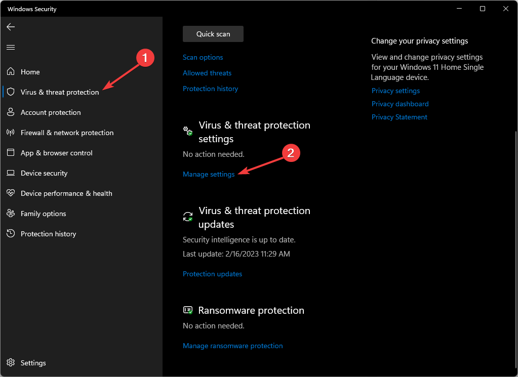Manage settings 0x80040610
