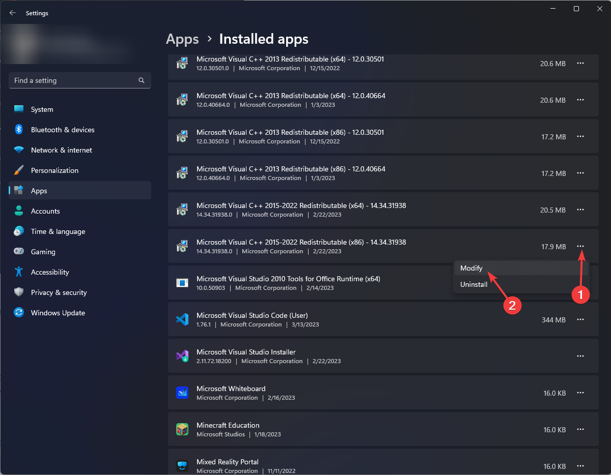 Modify C++ Setup could not download the file