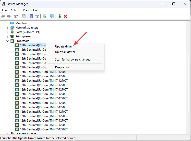 Processor driver update device manager has multiple processors