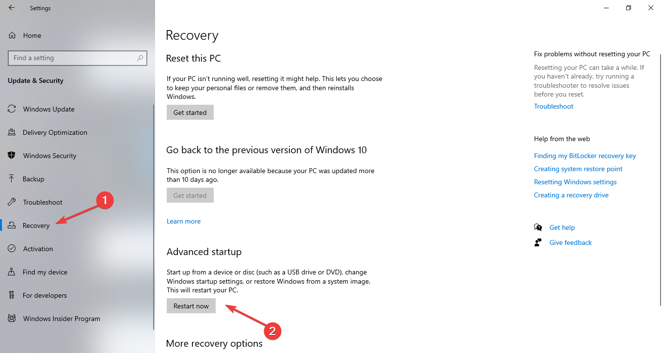 Recovery Advanced startup - turn off sleep mode windows 10