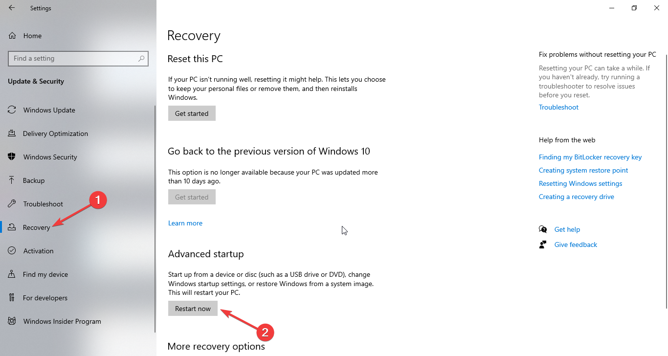 Recovery Advanced startup