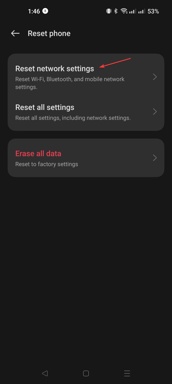Reset network settings
