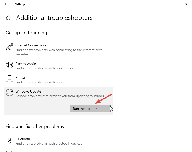 Esegui lo strumento di risoluzione dei problemi di Windows Update